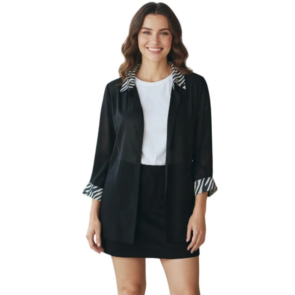 Dana Kay Vintage Sheer Black Open Zebra Print Accent Jacket size 14